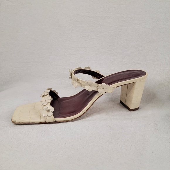 ​STAUD Skylar Cream Croc-Embossed Leather Floral Block Heel Mules - Portugal - Picture 2 of 13